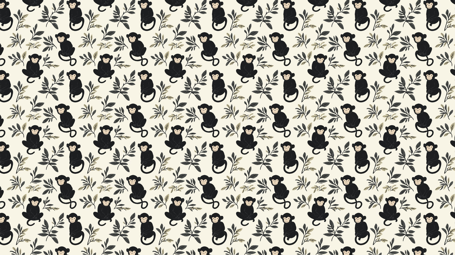 Detailed monkey mural wallpaper design pattern with delicate tropical foliage by Kids-Mundo