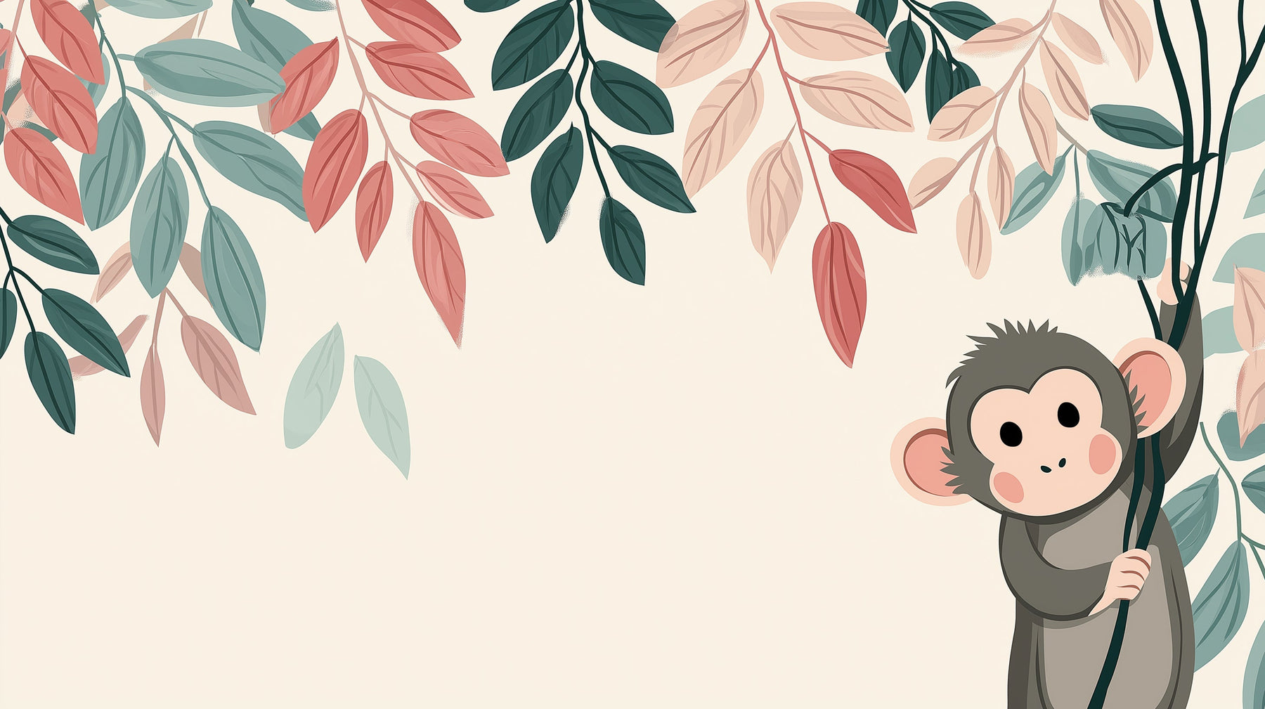 Detailed monkey and falling leaves mural wallpaper design pattern by Kids-Mundo