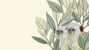 Complete monkey mural wallpaper design pattern with curious animals in botanical foliage by Kids-Mundo