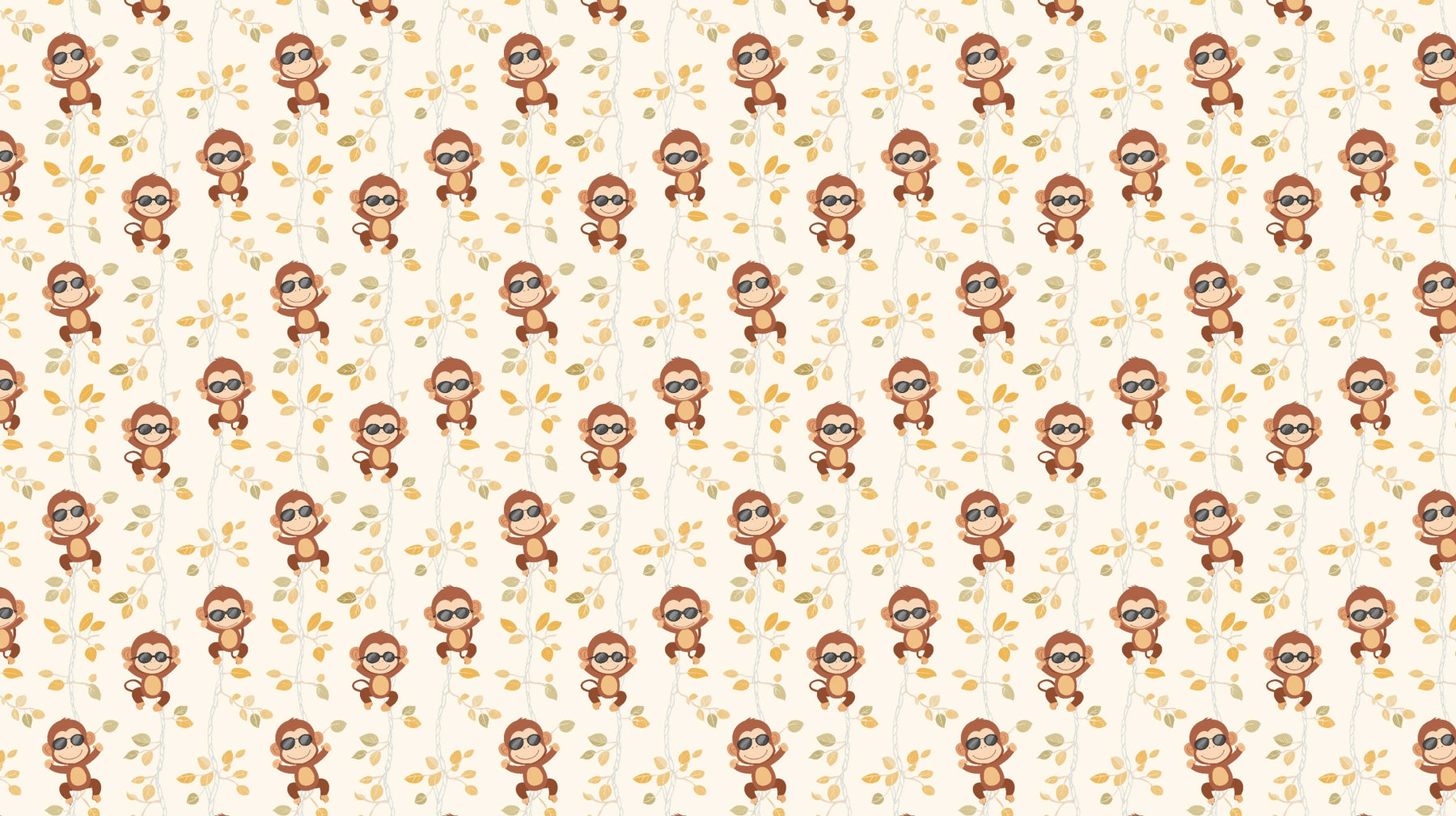 Detailed monkey with sunglasses mural wallpaper design pattern showing botanical elements by Kids-Mundo