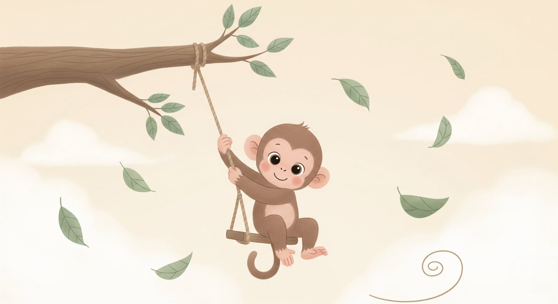 Detailed monkey mural wallpaper design pattern with clouds and leaves by Kids-Mundo