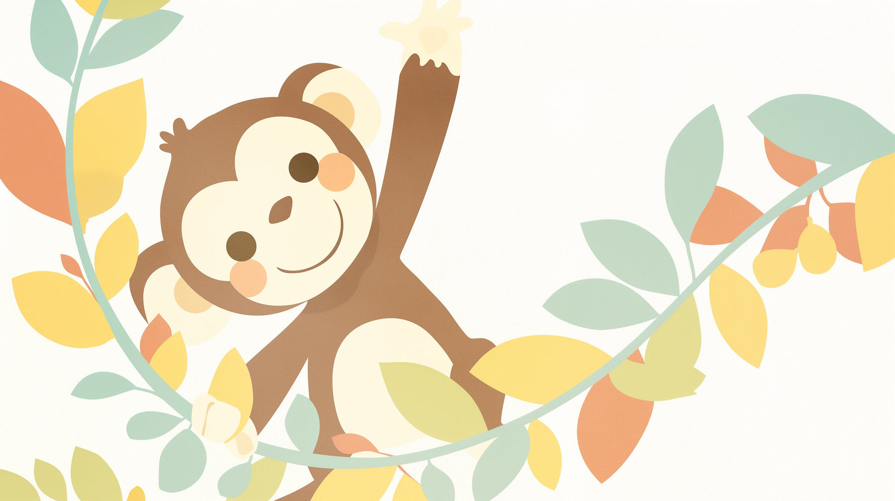 Detailed monkey mural wallpaper design pattern with colorful leaves by Kids-Mundo