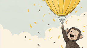 Detailed monkey sky adventure mural wallpaper design pattern with balloon and confetti by Kids-Mundo