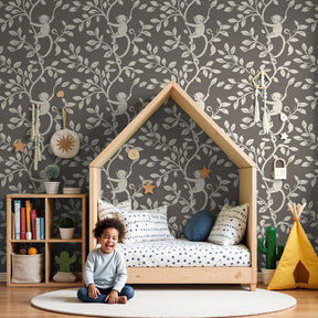 Playful monkey mural wallpaper creating jungle adventure theme in modern nursery by Kids-Mundo