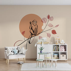 Monkey branch wallpaper creating cozy children's bedroom atmosphere with natural decor