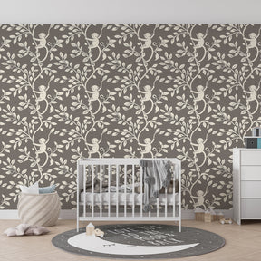 Monkey jungle wallpaper transforming kids bedroom into safari adventure space with natural decor