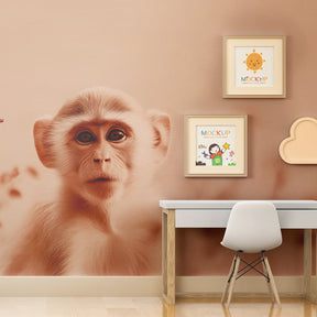 Soft pastel monkey wallpaper creating peaceful atmosphere in children's bedroom decor