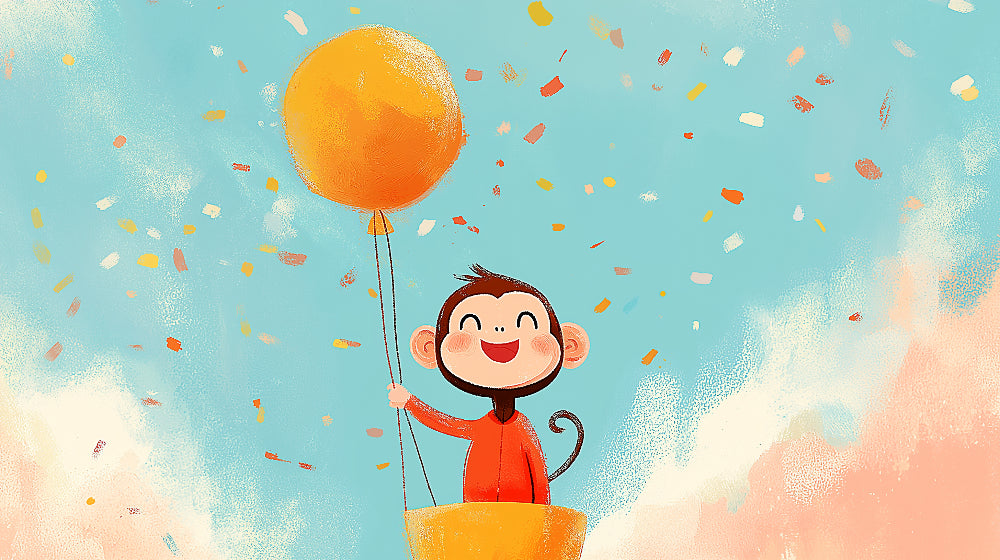 Detailed monkey party mural wallpaper design pattern with balloon and confetti by Kids-Mundo