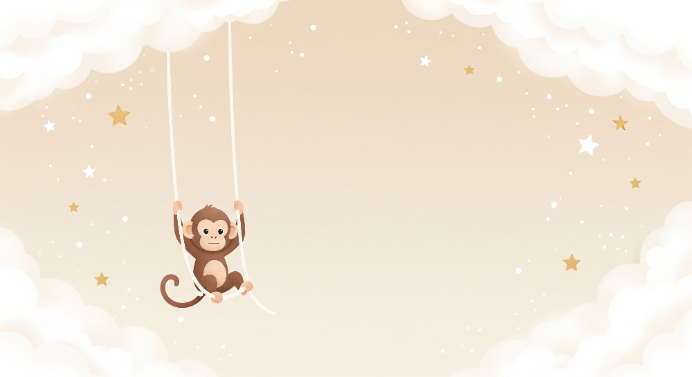 Monkey on a Swing Among the Clouds Wall Mural