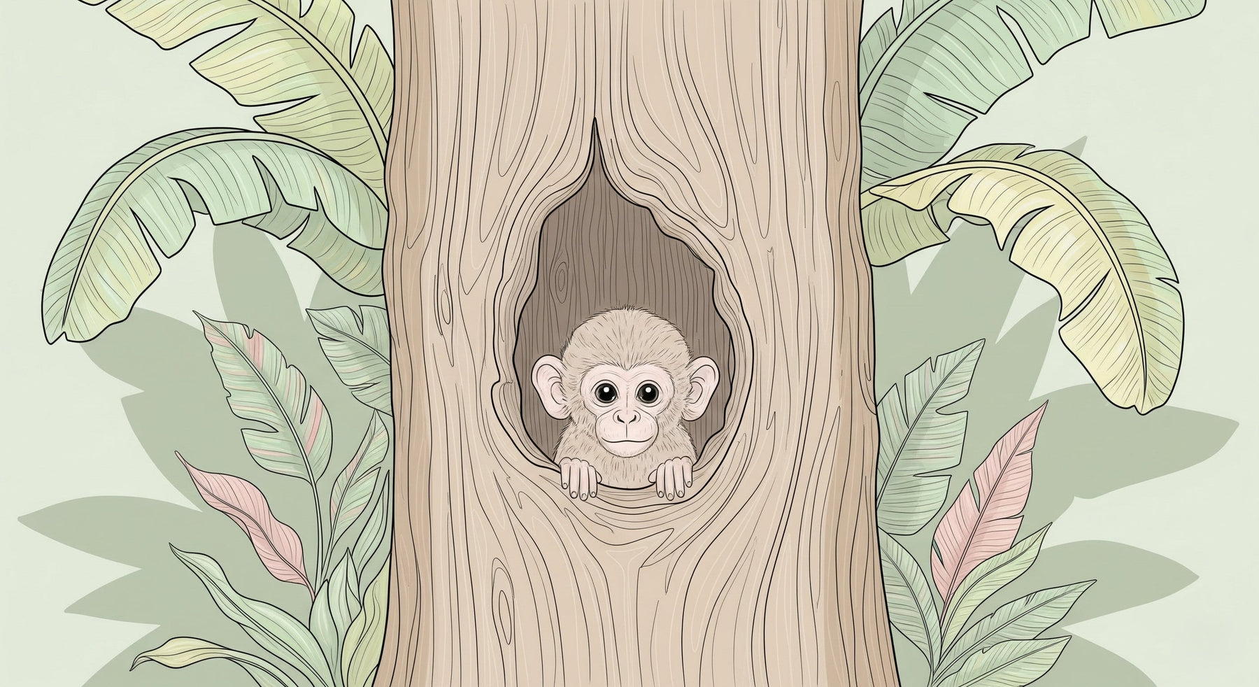 Detailed monkey tree mural wallpaper design pattern showing tropical jungle artwork by Kids-Mundo