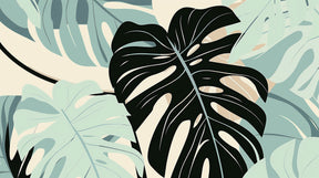 Detailed monstera leaves mural wallpaper design pattern with tropical botanical motifs by Kids-Mundo