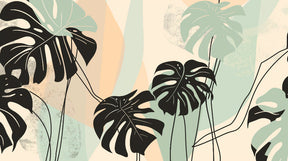 Detailed monstera leaves mural wallpaper design pattern in pastel colors by Kids-Mundo