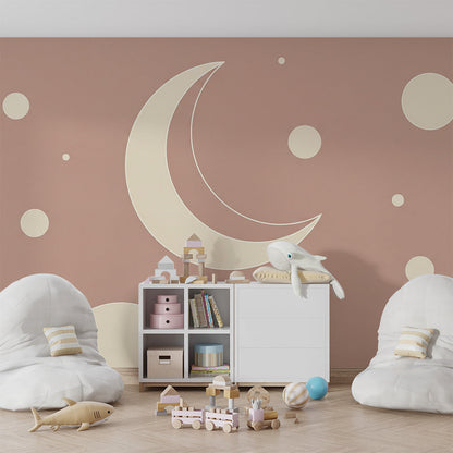 Kids-Mundo moon and stars mural covering a feature wall in a playroom corner