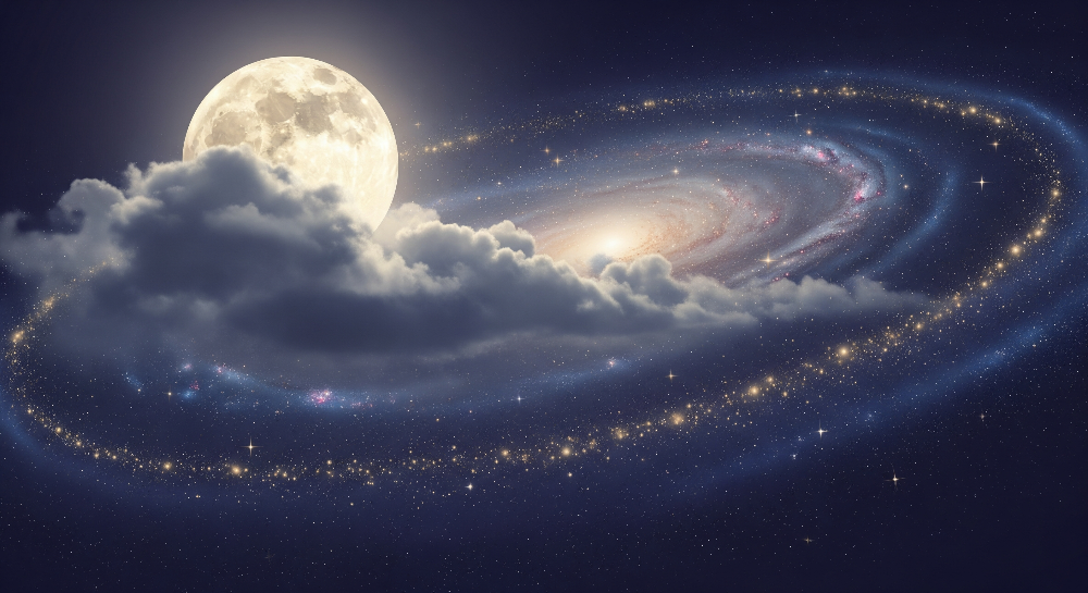 Moon and Galaxy Night Sky Wall Mural