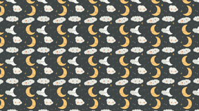 Detailed smiling moon and stars mural wallpaper design pattern with clouds by Kids-Mundo