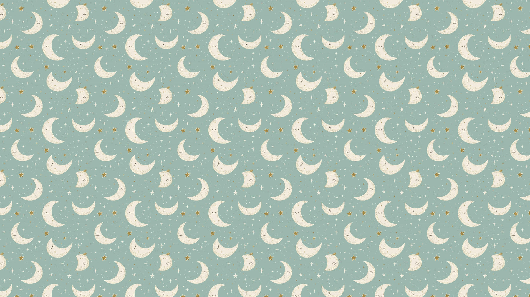 Golden moons and stars mural wallpaper design pattern detail by Kids-Mundo for children's rooms