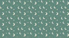 Detailed golden moon and stars mural wallpaper design pattern on soft green background by Kids-Mundo
