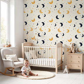 Moon and stars mural wallpaper creating magical celestial nursery decor by Kids-Mundo