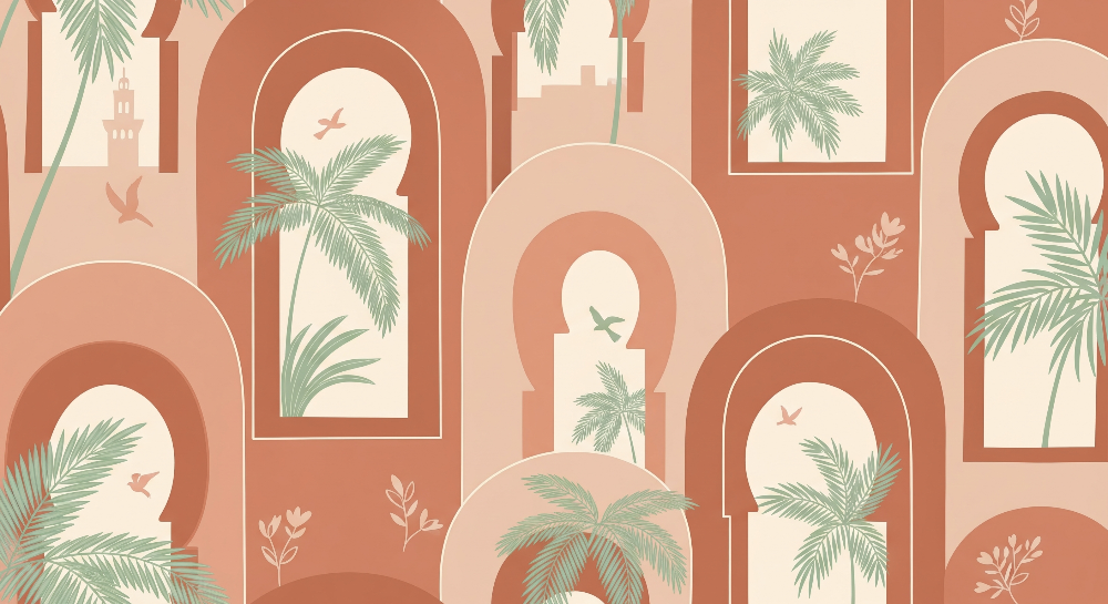 Moroccan Arches and Palm Trees Wall Mural