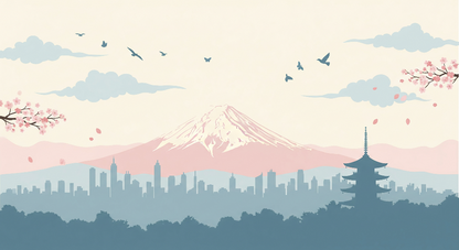 Kids-Mundo flat artwork preview of the Mount Fuji cherry blossom wall mural design.
