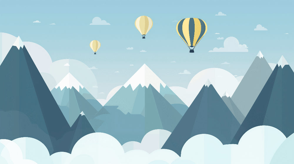Detailed mountain hot air balloon mural wallpaper design pattern by Kids-Mundo