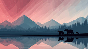 Detailed mountain bears twilight wilderness mural wallpaper design pattern by Kids-Mundo