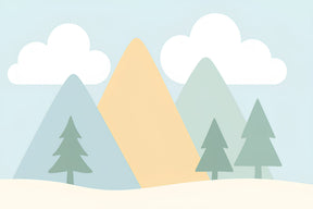Detailed mountain clouds mural wallpaper design pattern with pastel peaks and fluffy clouds by Kids-Mundo