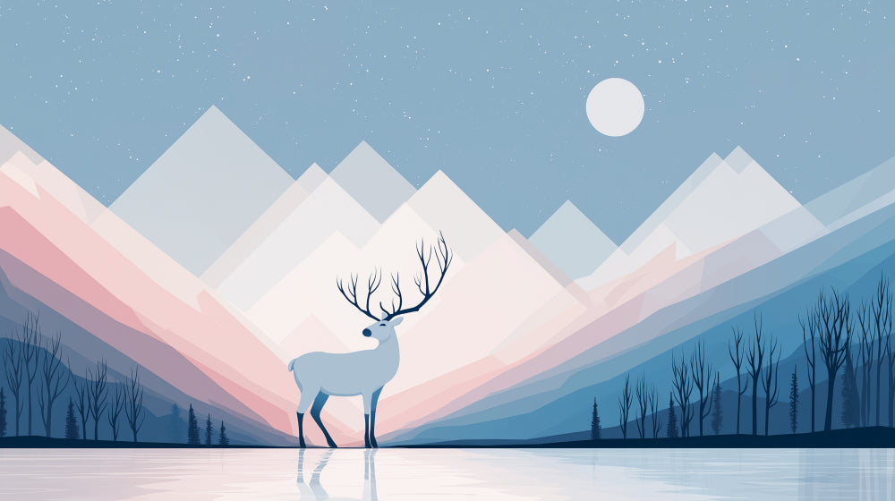 Detailed mountain deer mural wallpaper design pattern showing majestic stag and peaks by Kids-Mundo