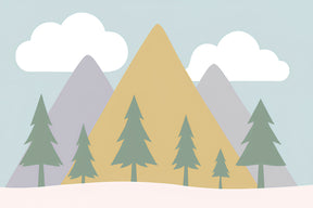 Detailed mountain forest mural wallpaper design pattern with blue mountains and pine trees by Kids-Mundo