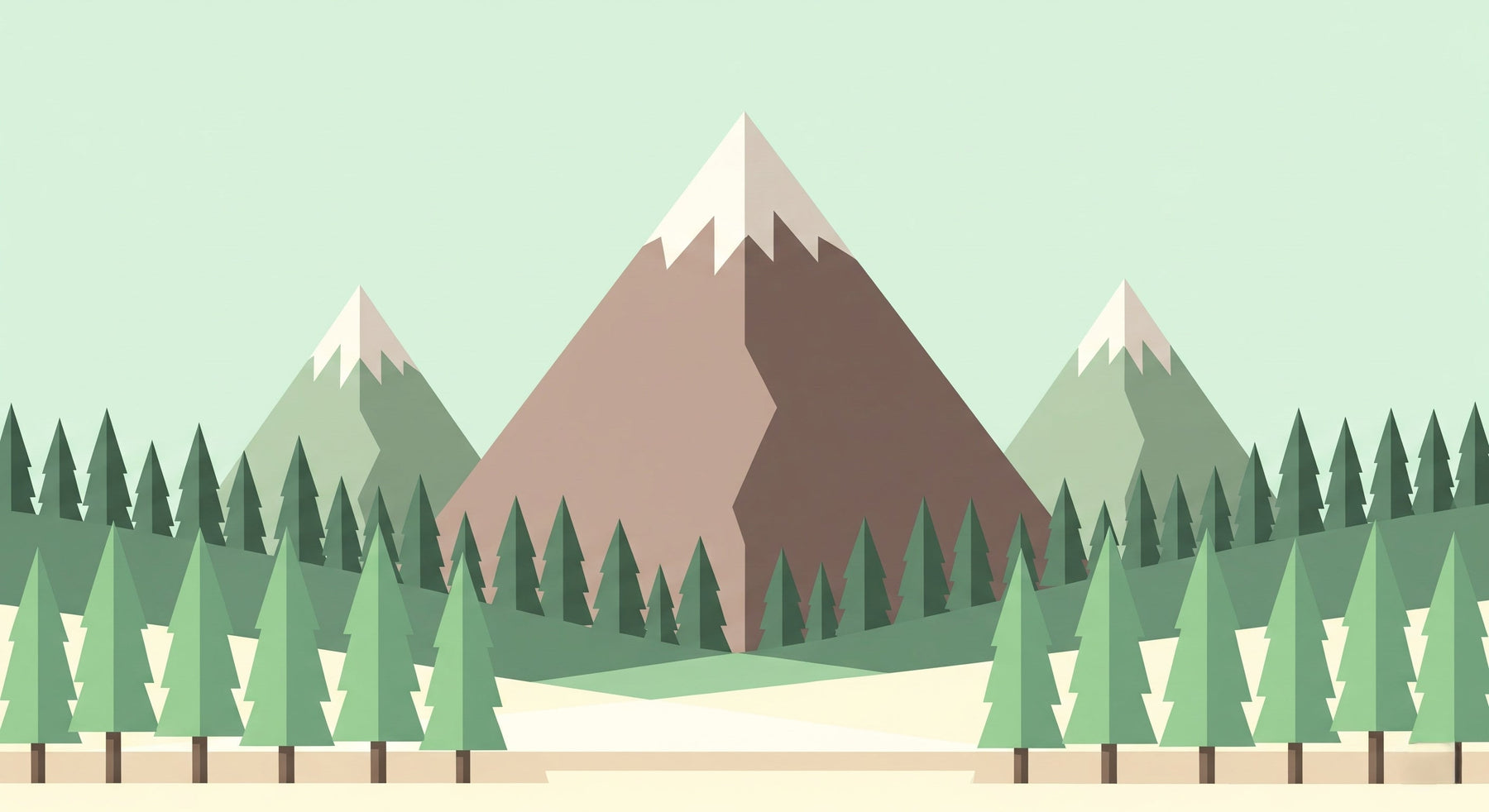 Detailed geometric mountain forest mural wallpaper design pattern with pastel peaks and tree silhouettes by Kids-Mundo
