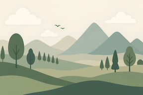 Detailed mountain landscape mural wallpaper design pattern with rolling hills and trees by Kids-Mundo