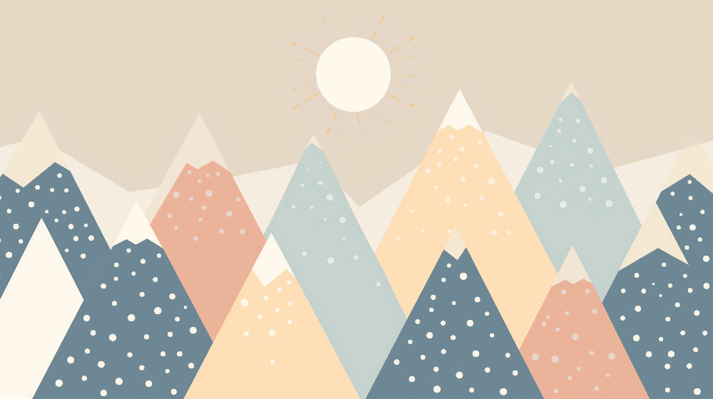 Detailed geometric mountain mural wallpaper design pattern with pastel peaks by Kids-Mundo