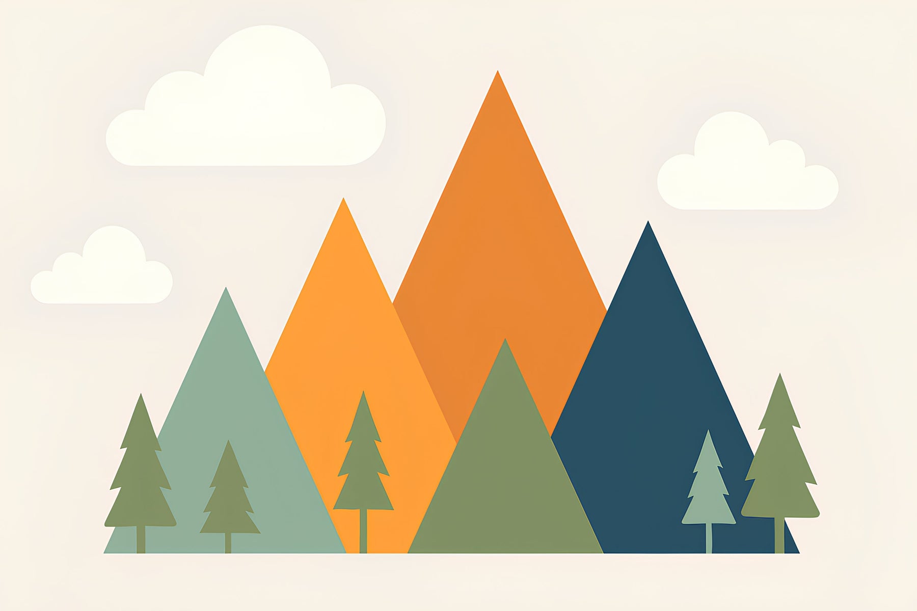 Detailed geometric mountain mural wallpaper design pattern with colorful peaks by Kids-Mundo