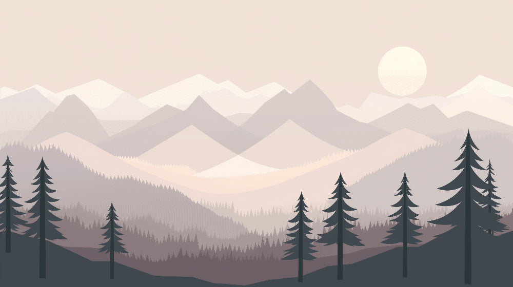 Detailed geometric mountain mural wallpaper design pattern with pastel mist by Kids-Mundo