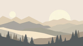 Detailed geometric mountain mural wallpaper design pattern with pastel sun by Kids-Mundo