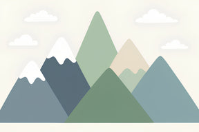 Detailed mountain mural wallpaper design pattern with gentle green blue peaks and white clouds by Kids-Mundo
