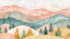 Detailed pastel mountain and enchanted forest mural wallpaper design pattern by Kids-Mundo