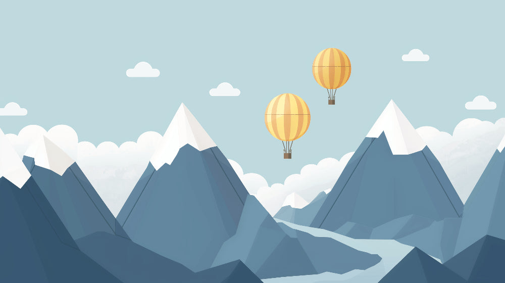 Detailed blue mountain and hot air balloon mural wallpaper design pattern by Kids-Mundo