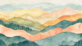 Detailed pastel mountain watercolor mural wallpaper design pattern showing soft landscape artistry by Kids-Mundo