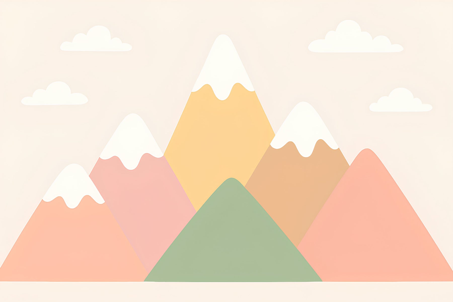 Detailed pastel mountain mural wallpaper design pattern with soft clouds by Kids-Mundo