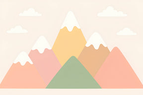 Detailed pastel mountain mural wallpaper design pattern with soft clouds by Kids-Mundo