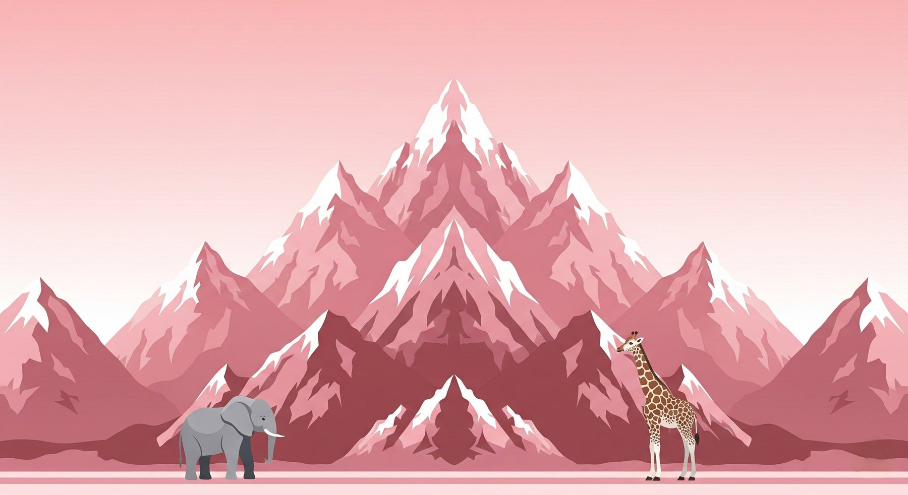 Detailed mountain safari mural wallpaper design pattern with elephants and giraffes by Kids-Mundo