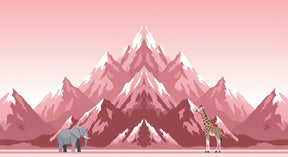 Detailed mountain safari mural wallpaper design pattern with elephants and giraffes by Kids-Mundo