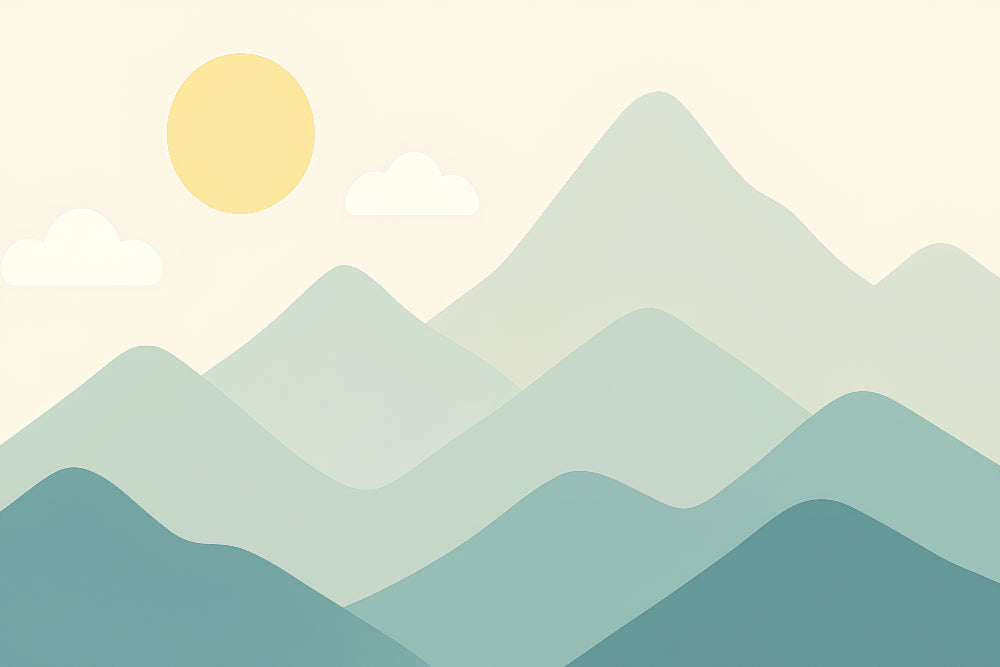 Detailed mountain sunset mural wallpaper design pattern with gentle hills and sun by Kids-Mundo