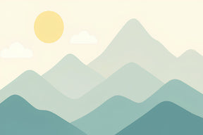 Detailed mountain sunset mural wallpaper design pattern with gentle hills and sun by Kids-Mundo
