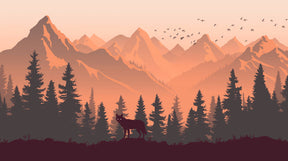 Detailed mountain wolf mural wallpaper design pattern featuring twilight peaks and wolf silhouette by Kids-Mundo