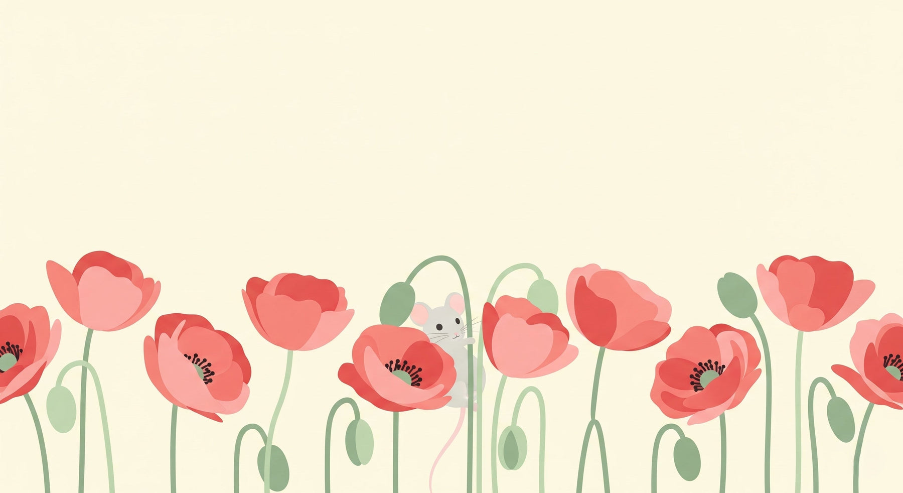 Detailed mouse and pink poppies mural wallpaper design pattern by Kids-Mundo