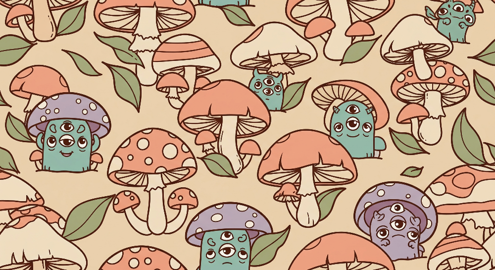 Three-Eyed Monsters in a Magical Mushroom Forest Wall Mural
