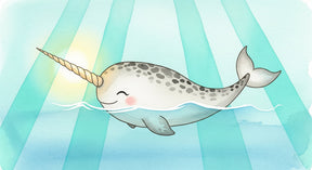 Detailed narwhal underwater mural wallpaper design pattern with golden light by Kids-Mundo