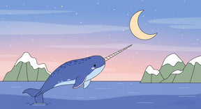 Detailed narwhal mural wallpaper design pattern showing moonlit ocean scene by Kids-Mundo
